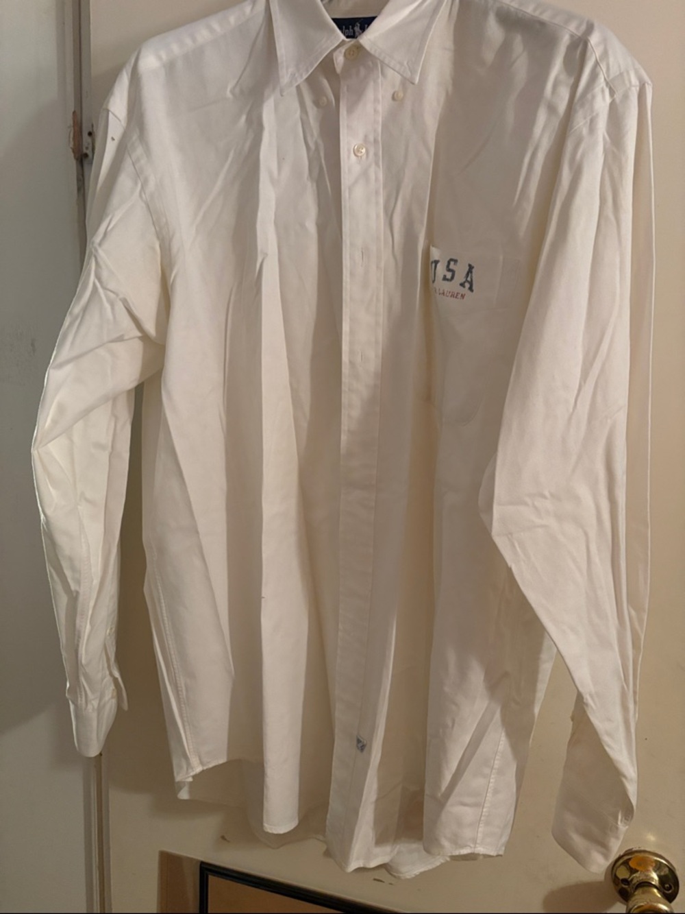 Ralph Lauren White Long-Sleeve Dress Shirt with USA Embroidery